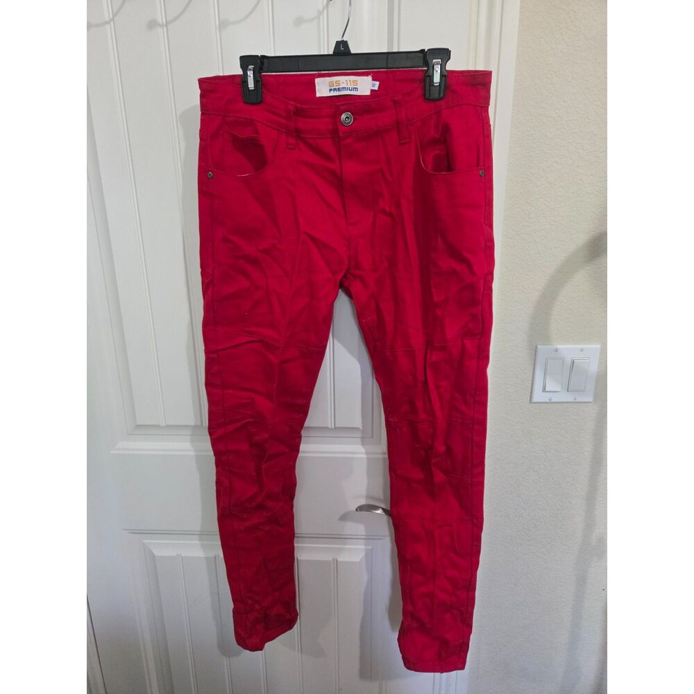 GS-115 Premium Men’s Size 32 Red Slim Fit Jeans Pants Stretch Cotton 28” Inseam
